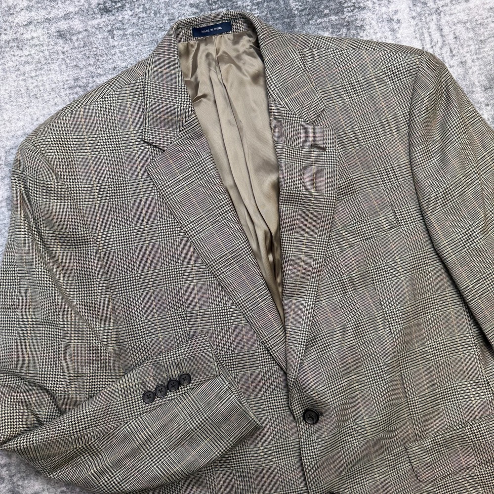 Ralph Lauren Blazer Mens 44R Brown Glen Check Plaid Silk Wool Old Money Jacket